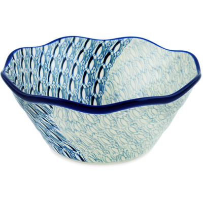 Polish Pottery Bowl 8&quot; Blue Wave UNIKAT
