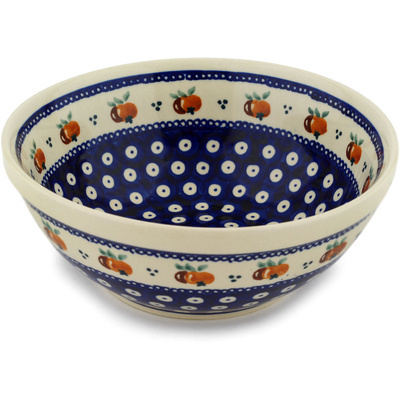 Polish Pottery Bowl 8&quot; Country Apple Peacock