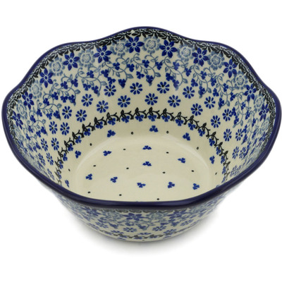 Polish Pottery Bowl 8&quot; Daisy Blues