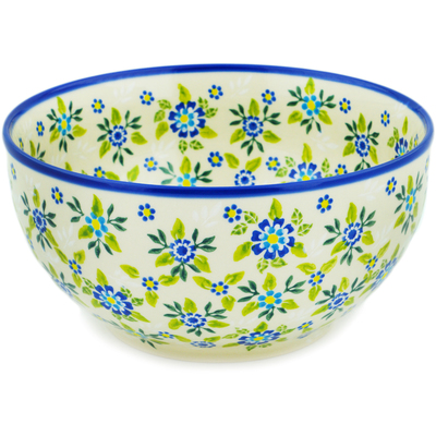 Polish Pottery Bowl 8&quot; Forget-me-not Field
