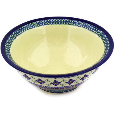 Polish Pottery Bowl 8&quot; Gingham Flowers