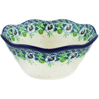 Polish Pottery Bowl 8&quot; Green Flora