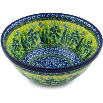 Polish Pottery Bowl 8&quot; Lakeside Bluebells UNIKAT