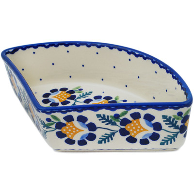 Polish Pottery Bowl 8&quot; Orange And Blue Flower