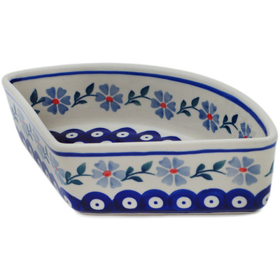 Polish Pottery Bowl 8&quot; Peacock Forget-me-not