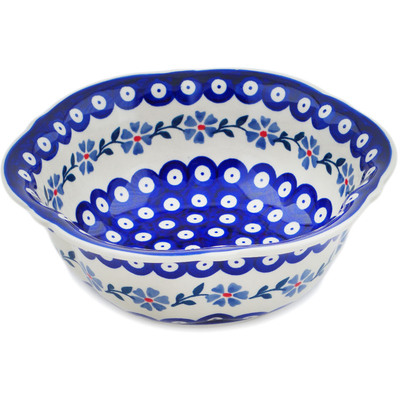 Polish Pottery Bowl 8&quot; Peacock Forget-me-not