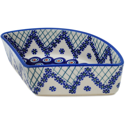 Polish Pottery Bowl 8&quot; Peacock Lattice UNIKAT