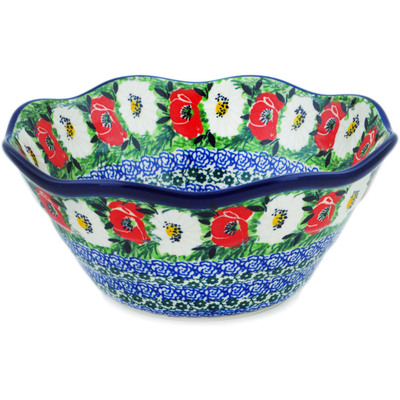 Polish Pottery Bowl 8&quot; Poppy Beauty UNIKAT