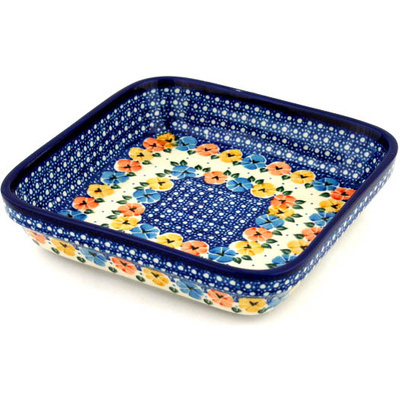 Polish Pottery Bowl 8&quot; Primary Pansy Chains UNIKAT