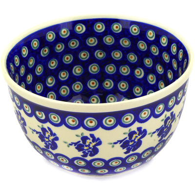 Polish Pottery Bowl 8&quot; Royal Iris Peacock