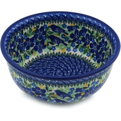 Polish Pottery Bowl 8&quot; Sitting Blue Birds UNIKAT