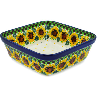 Polish Pottery Bowl 8&quot; Summer Sunflower UNIKAT