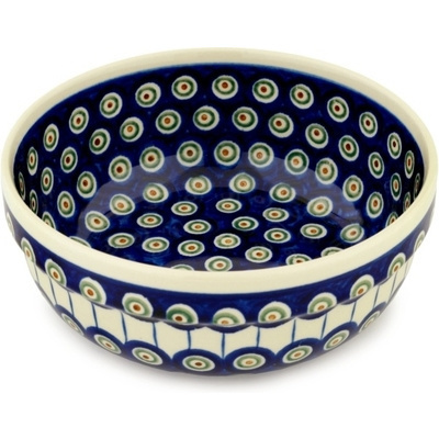 Polish Pottery Bowl 8&quot; Traditional Peacock