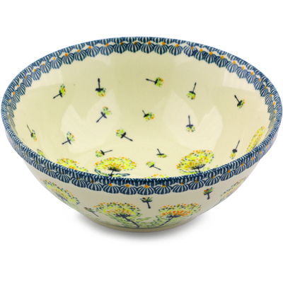 Polish Pottery Bowl 8&quot; Yellow Dandelions