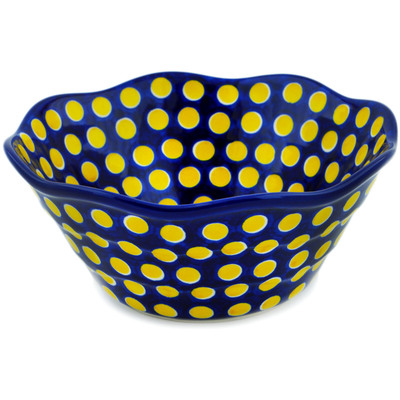 Polish Pottery Bowl 8&quot; Yellow Dots