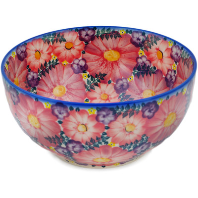 Polish Pottery Bowl 9&quot; Blossoming Purple Harmony UNIKAT