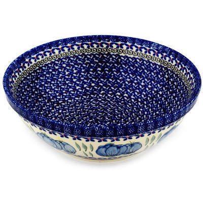 Polish Pottery Bowl 9&quot; Blue Bulbs