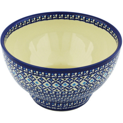 Polish Pottery Bowl 9&quot; Blue Diamond Dream