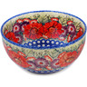 Polish Pottery Bowl 9&quot; Blue Eyes Bouquet UNIKAT