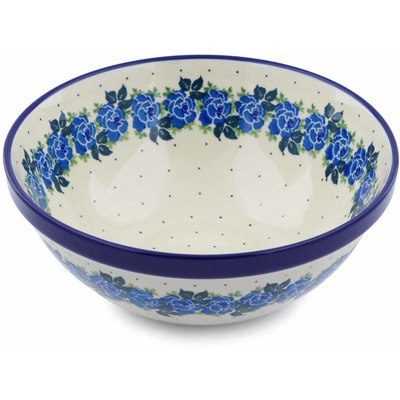Polish Pottery Bowl 9&quot; Blue Rose