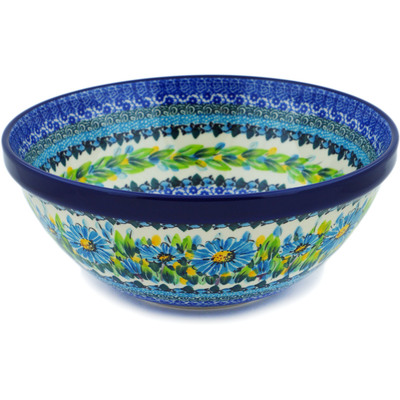Polish Pottery Bowl 9&quot; Bouquet Azul UNIKAT