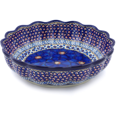 Polish Pottery Bowl 9&quot; Cobalt Poppies UNIKAT