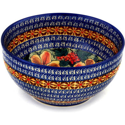 Polish Pottery Bowl 9&quot; Colorful Bouquet UNIKAT