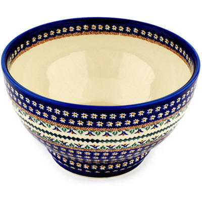 Polish Pottery Bowl 9&quot; Floral Peacock UNIKAT