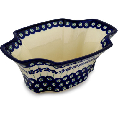 Polish Pottery Bowl 9&quot; Flowering Peacock