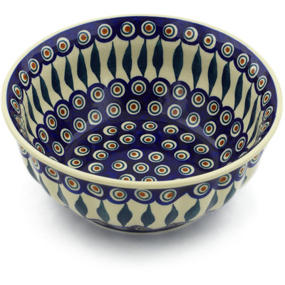 Polish Pottery Bowl 9&quot; Peacock