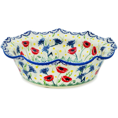 Polish Pottery Bowl 9&quot; Poppies And Cornflowers UNIKAT