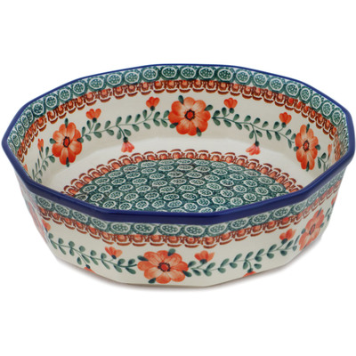 Polish Pottery Bowl 9&quot; Radiant Green Meadow