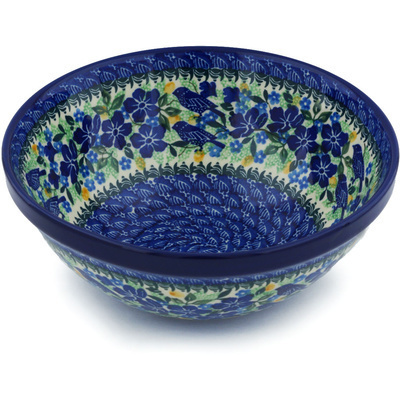 Polish Pottery Bowl 9&quot; Sitting Blue Birds UNIKAT