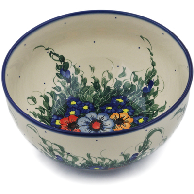 Polish Pottery Bowl 9&quot; Spring Bouquet UNIKAT