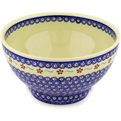 Polish Pottery Bowl 9&quot; Sweet Red Flower