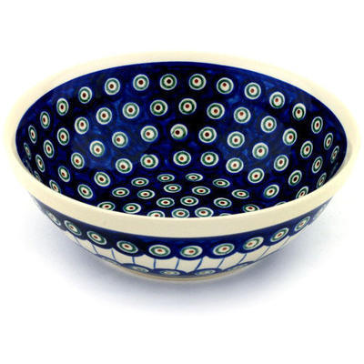 Polish Pottery Bowl 9&quot; Traditional Peacock