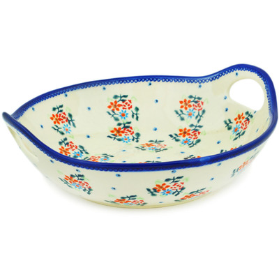 Polish Pottery Bowl with Handles 10&quot; Burst Of Spring