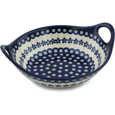 Polish Pottery Bowl with Handles 10&quot; Flowering Peacock