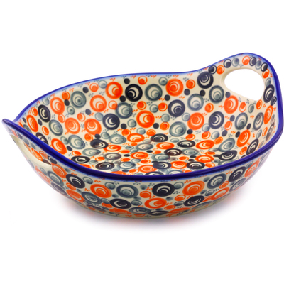 Polish Pottery Bowl with Handles 11&frac12;-inch Red Peacock Eye
