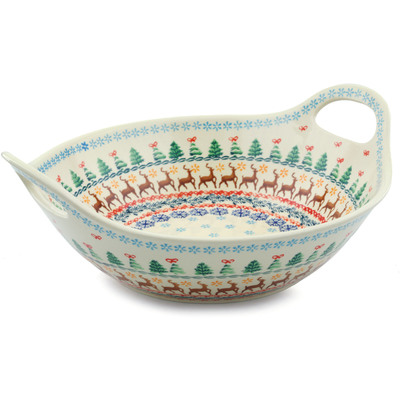 Polish Pottery Bowl with Handles 12-inch Christmas Fesitval