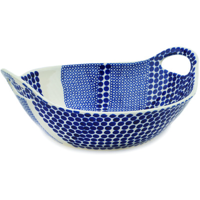 Polish Pottery Bowl with Handles 12-inch Modern Cobalt