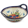 Polish Pottery Bowl with Handles 12-inch Spring Splendor UNIKAT