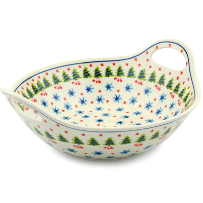 Polish Pottery Bowl with Handles 12-inch Winter Land