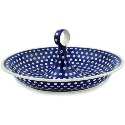 Polish Pottery Bowl with Handles 13&quot; Blue Eyes