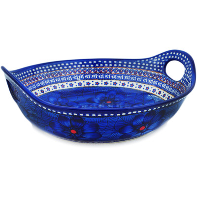 Polish Pottery Bowl with Handles 13&quot; Blue Heaven
