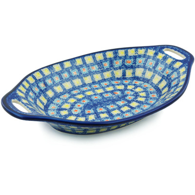 Polish Pottery Bowl with Handles 13&quot; Mosaic Tile