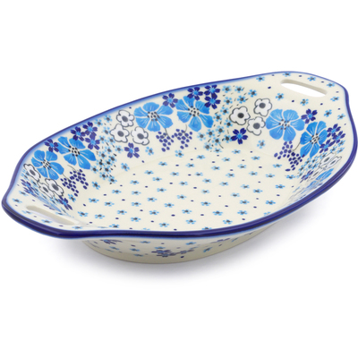 Polish Pottery Bowl with Handles 13&quot; Pansy Dawn