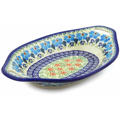 Polish Pottery Bowl with Handles 13&quot; Pansy Morning