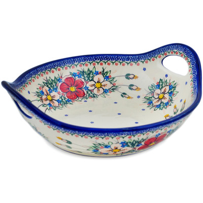 Polish Pottery Bowl with Handles 13&quot; Perfect Garden UNIKAT
