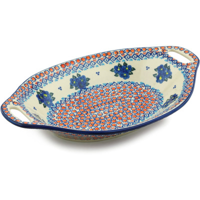 Polish Pottery Bowl with Handles 13&quot; Summer Flowers